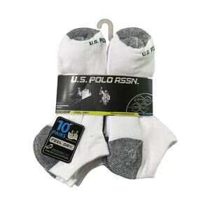 U.S. Polo Assn. Men's Low Cut White & Black Socks, 10 Pack, Shoe Size 6-12